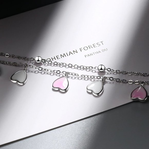 NEW Silver Pink Glaze Heart Bracelet - Picture 5 of 6